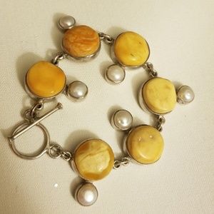 Freshwater Pearl Nephrite Silver Bracelet